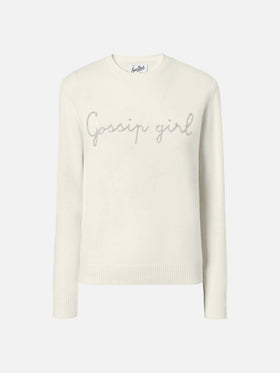 Maglione New Queen in misto cashmere bianco con ricamo lurex Gossip Girl