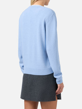 Neuer Queen-Pullover aus Kaschmirmischung in Hellblau mit Après Chic-Jacquard