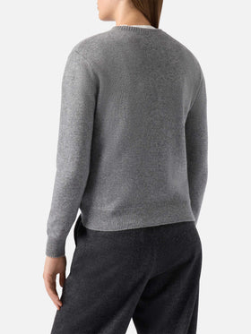 Neuer grauer Queen-Pullover aus Kaschmirmischung mit Kissenefrega-Lurex-Jacquard