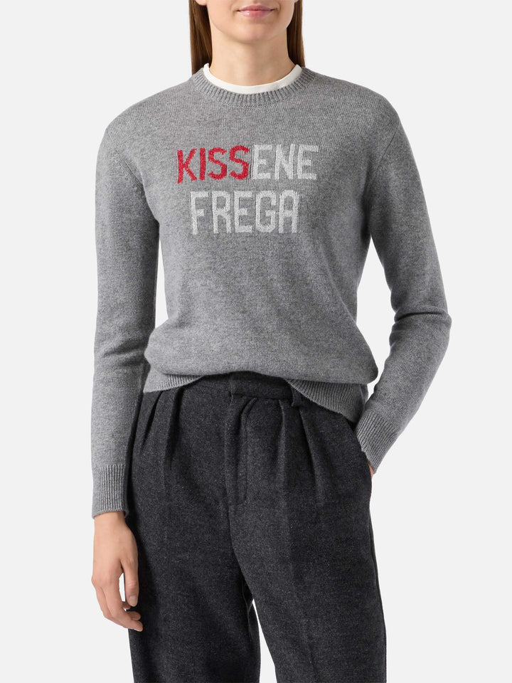 New Queen cashmere-blend sweater in grey with Kissenefrega lurex jacquard