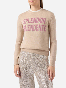 New Queen cashmere-blend sweater in white with Splendida Splendente lurex jacquard