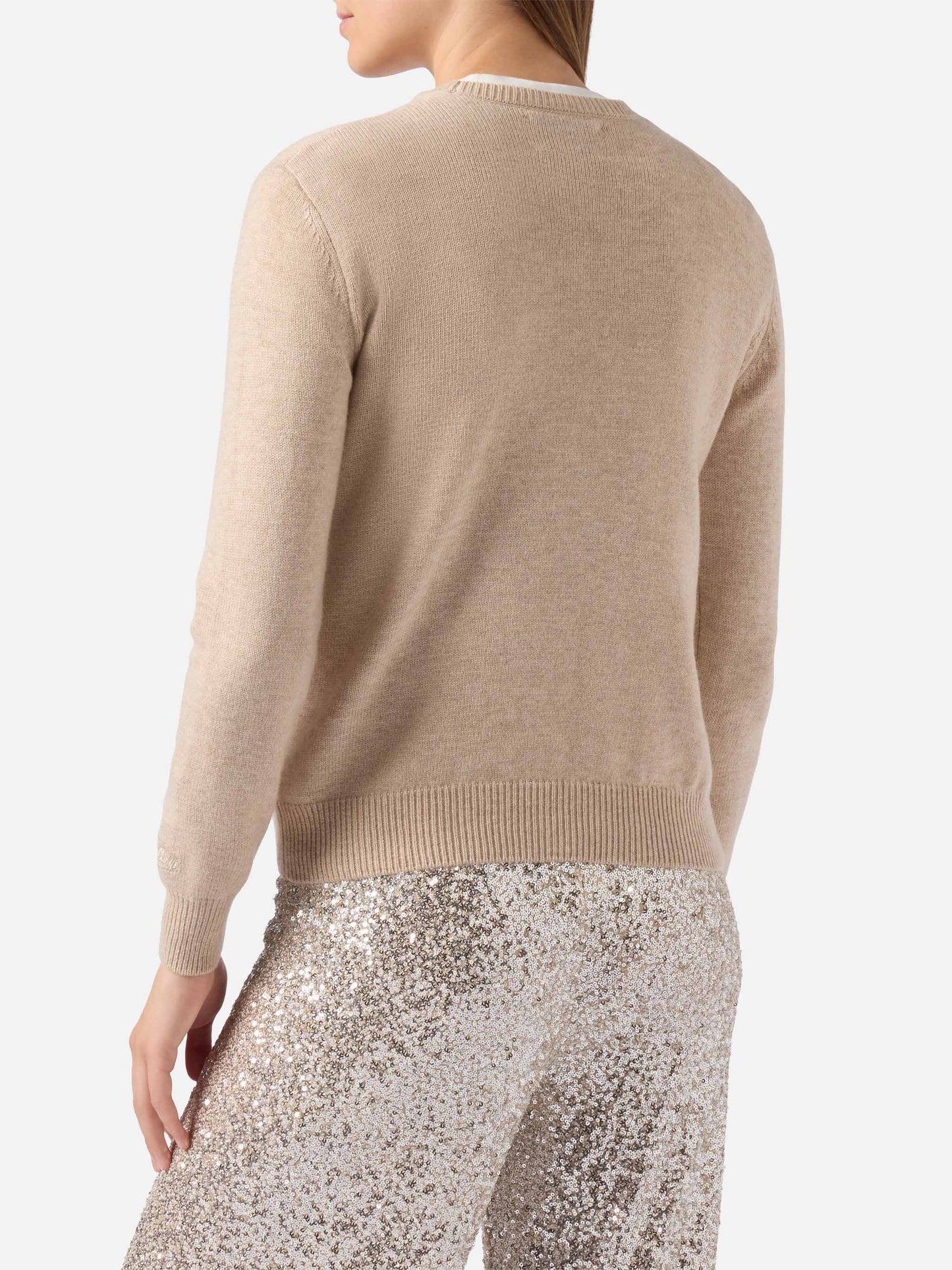 New Queen cashmere-blend sweater in white with Splendida Splendente lurex jacquard