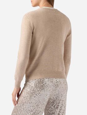 New Queen cashmere-blend sweater in white with Splendida Splendente lurex jacquard