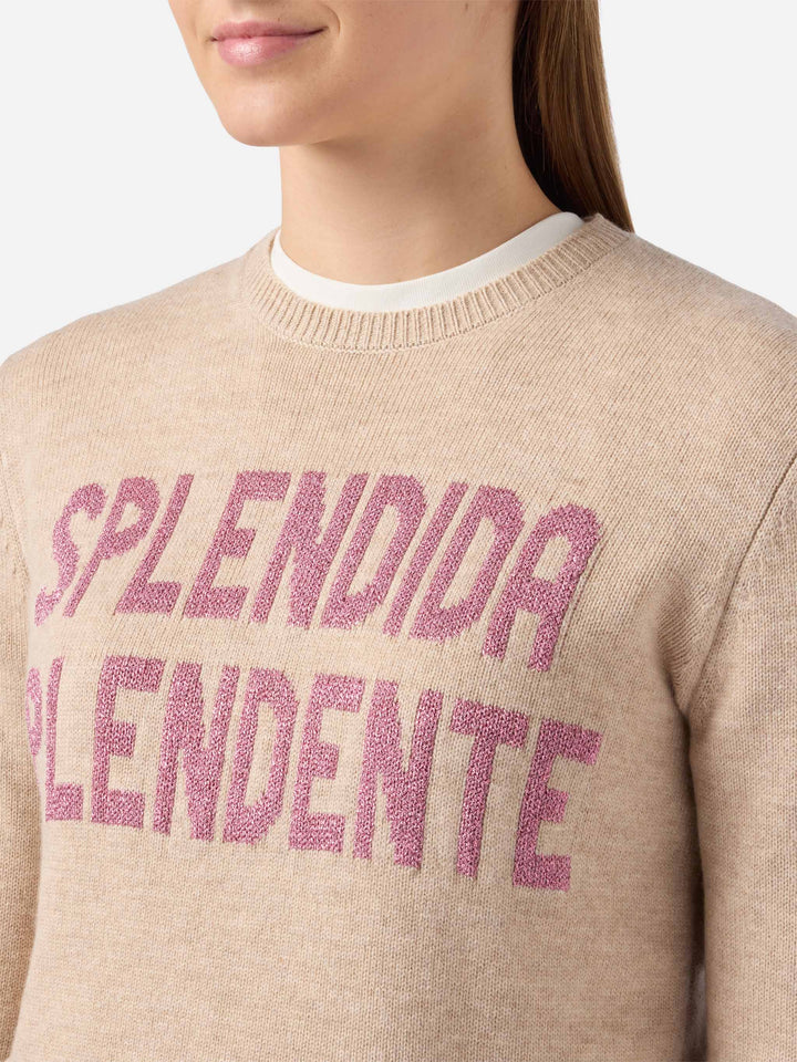 Neuer weißer Queen-Pullover aus Kaschmirmischung mit Splendida Splendente Lurex-Jacquard