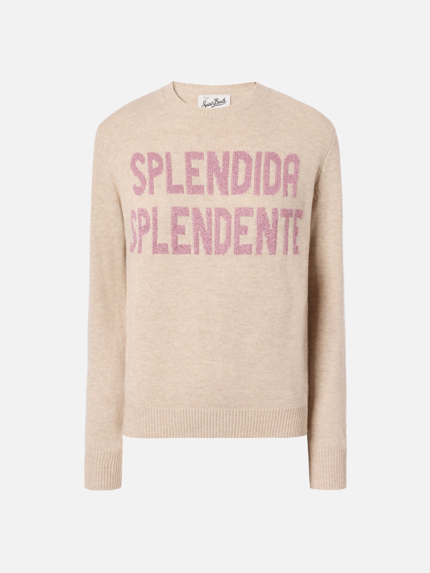 New Queen cashmere-blend sweater in white with Splendida Splendente lurex jacquard