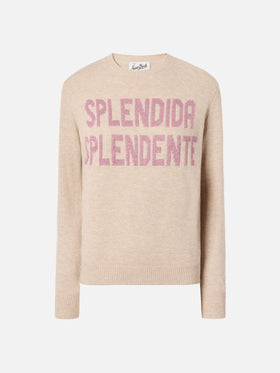 New Queen cashmere-blend sweater in white with Splendida Splendente lurex jacquard