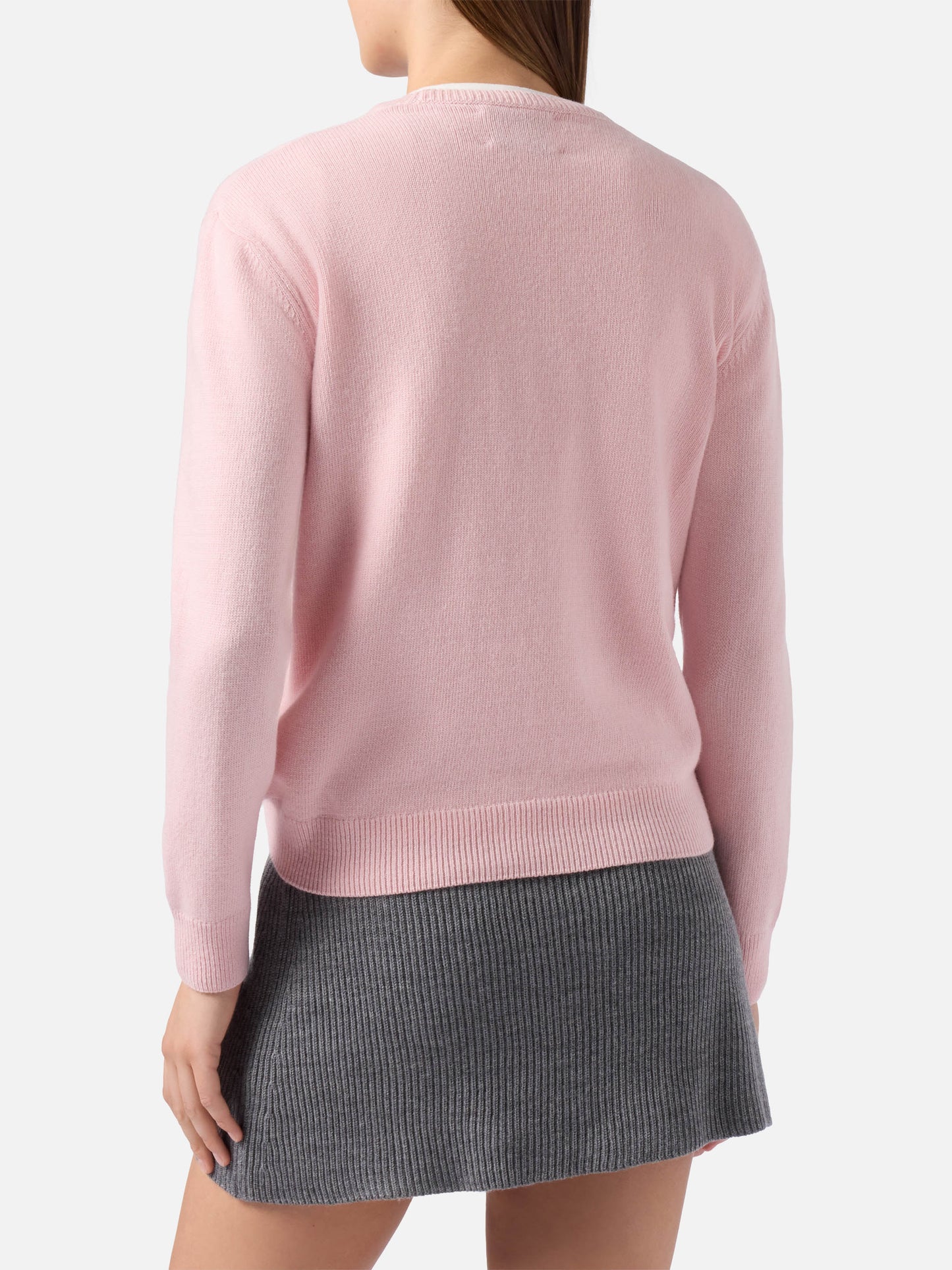 Maglione New Queen in misto cashmere rosa con jacquard Bella e Impossibile