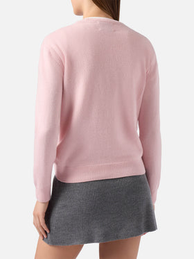 Maglione New Queen in misto cashmere rosa con jacquard Bella e Impossibile