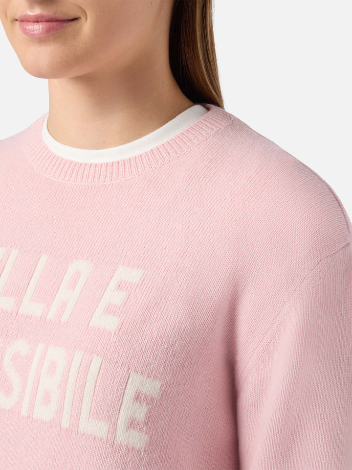 Maglione New Queen in misto cashmere rosa con jacquard Bella e Impossibile