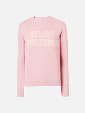 Maglione New Queen in misto cashmere rosa con jacquard Bella e Impossibile