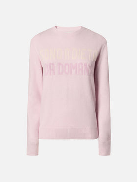 New Queen crewneck in white with Sono a dieta (domani) jacquard