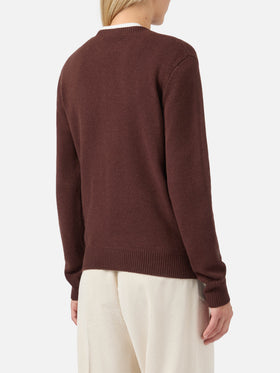 Maglione New Queen in misto cashmere marrone con jacquard Snoopy e ricamo | PEANUTS SPECIAL EDITION