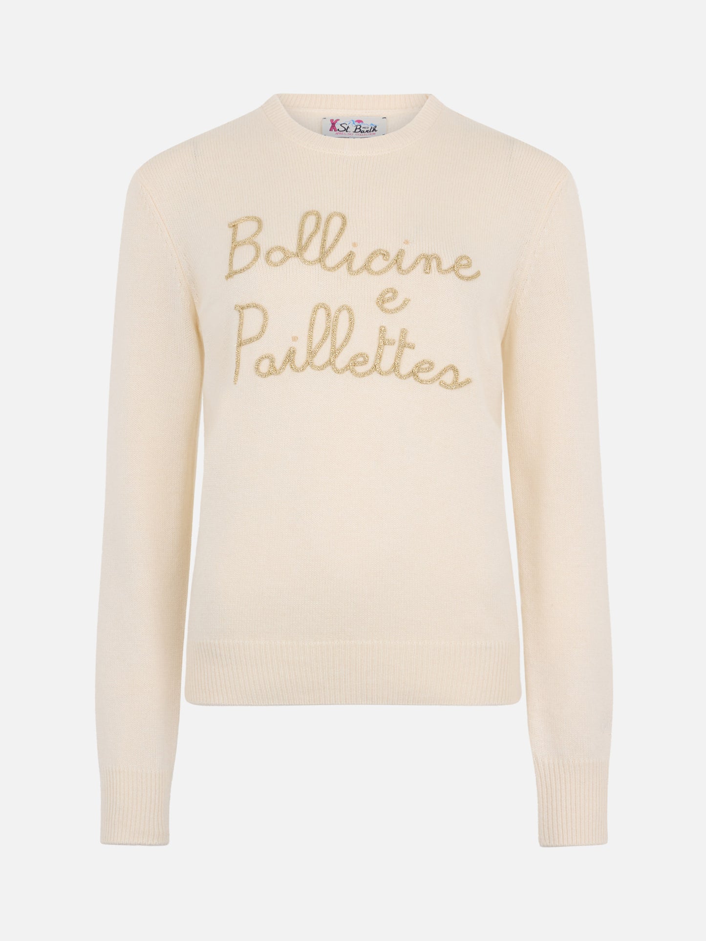 Pull femme beige New Queen avec broderie de sequins Bollicine 