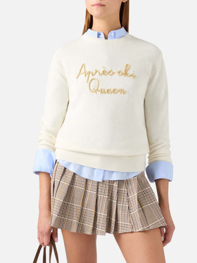 Pull en maille col rond New Queen écru avec broderie Après Ski Queen 