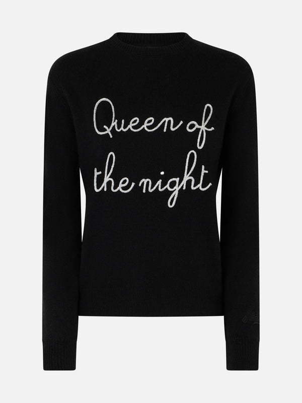 Maglione da donna nero New Queen con ricamo Queen of the night