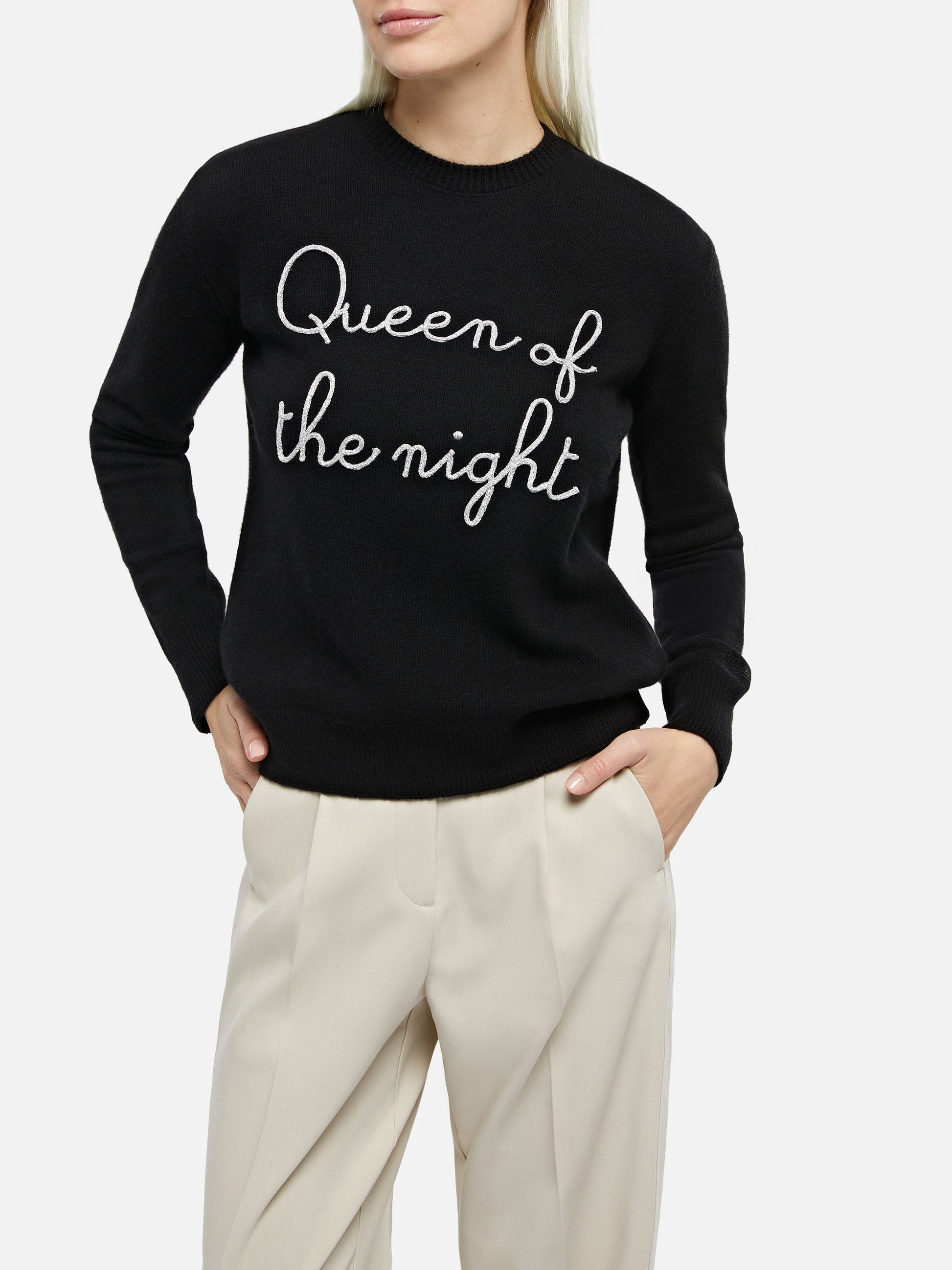 Maglione da donna nero New Queen con ricamo Queen of the night XS