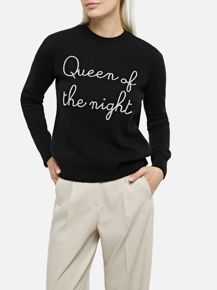 Woman black sweater New Queen with Queen of the night embroidery - MC2 Saint Barth