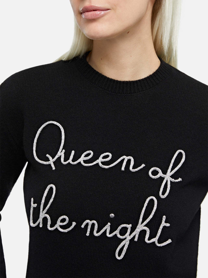 Woman black sweater New Queen with Queen of the night embroidery - MC2 Saint Barth