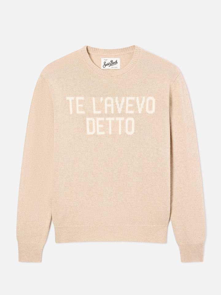 Maglia girocollo New Queen beige con ricamo Te L'Avevo Detto