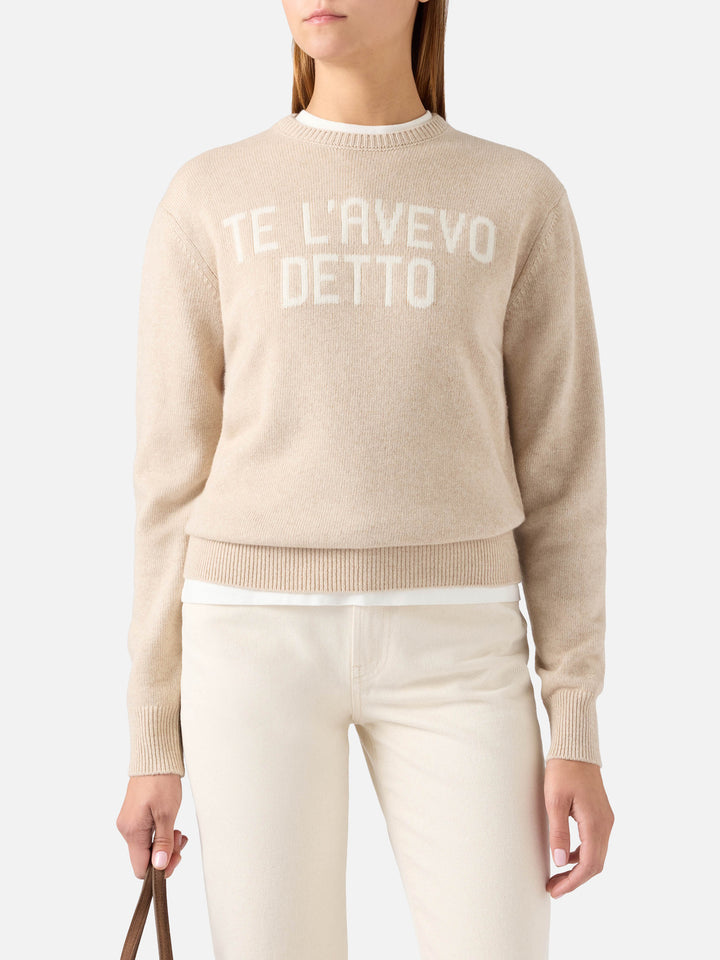 Maglia girocollo New Queen beige con ricamo Te L'Avevo Detto