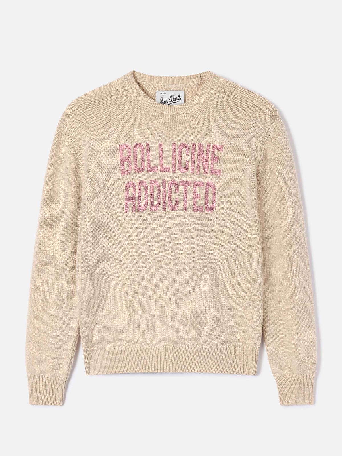 Jersey de punto de cuello redondo Beige New Queen con bordado lurex Bollicine Addicted 