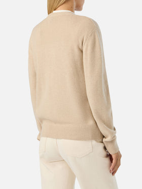 Jersey de punto de cuello redondo Beige New Queen con bordado lurex Bollicine Addicted 