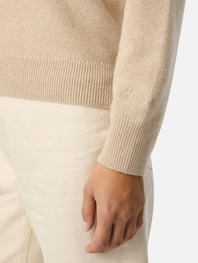 Jersey de punto de cuello redondo Beige New Queen con bordado lurex Bollicine Addicted 