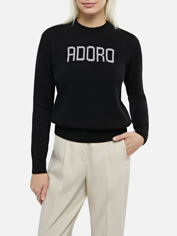 Woman black sweater New Queen with Adoro jacquard - MC2 Saint Barth