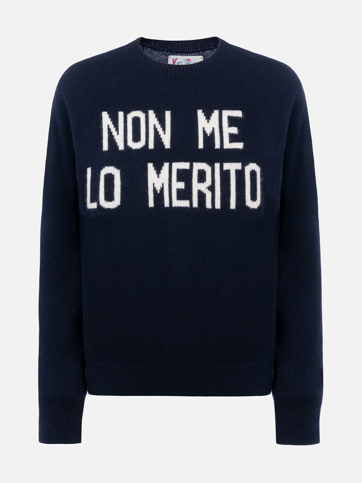 Woman blue sweater New Queen with Non me lo merito jacquard - MC2 Saint Barth
