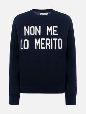 Woman blue sweater New Queen with Non me lo merito jacquard - MC2 Saint Barth