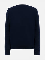 Woman blue sweater New Queen with Non me lo merito jacquard