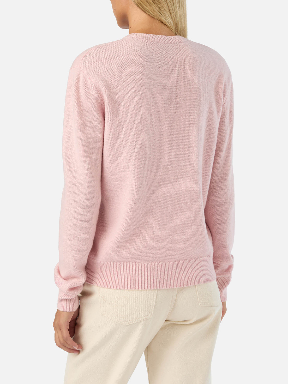Pink New Queen crewneck knit with Shopping Is My Fav Sport embroidery