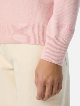 Pink New Queen crewneck knit with Shopping Is My Fav Sport embroidery