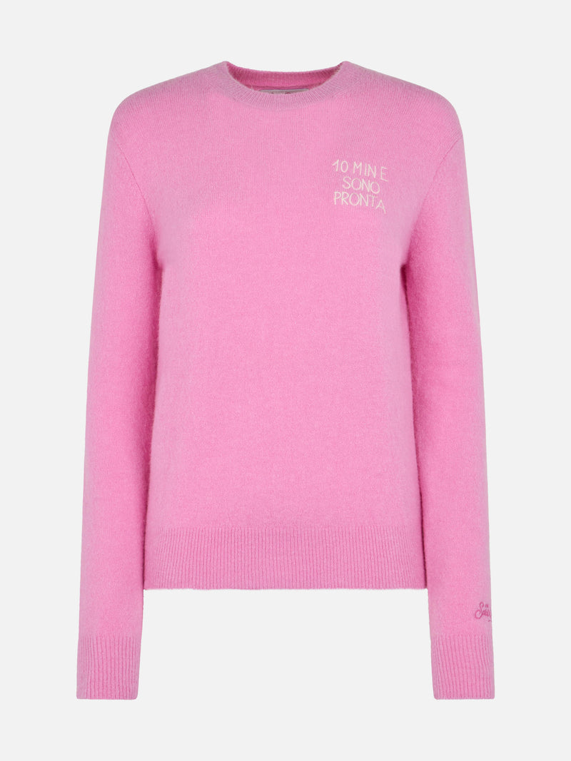 Maglione da donna rosa New Queen con ricamo 10 min e sono pronta