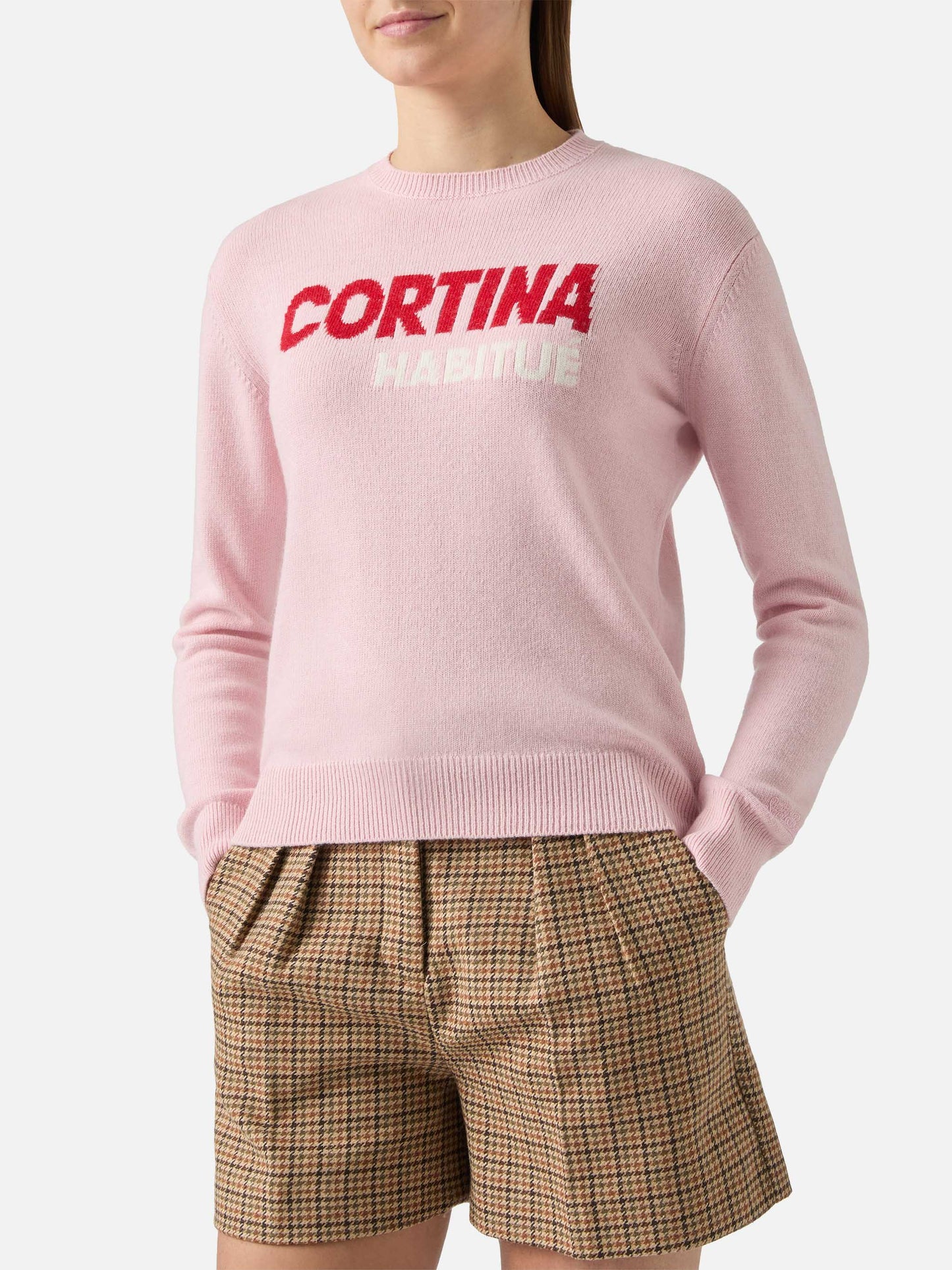 Girocollo New Queen bianco con jacquard Cortina Habitué