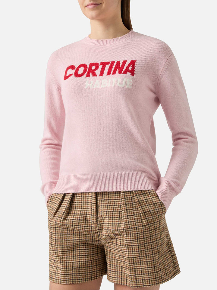 Girocollo New Queen bianco con jacquard Cortina Habitué