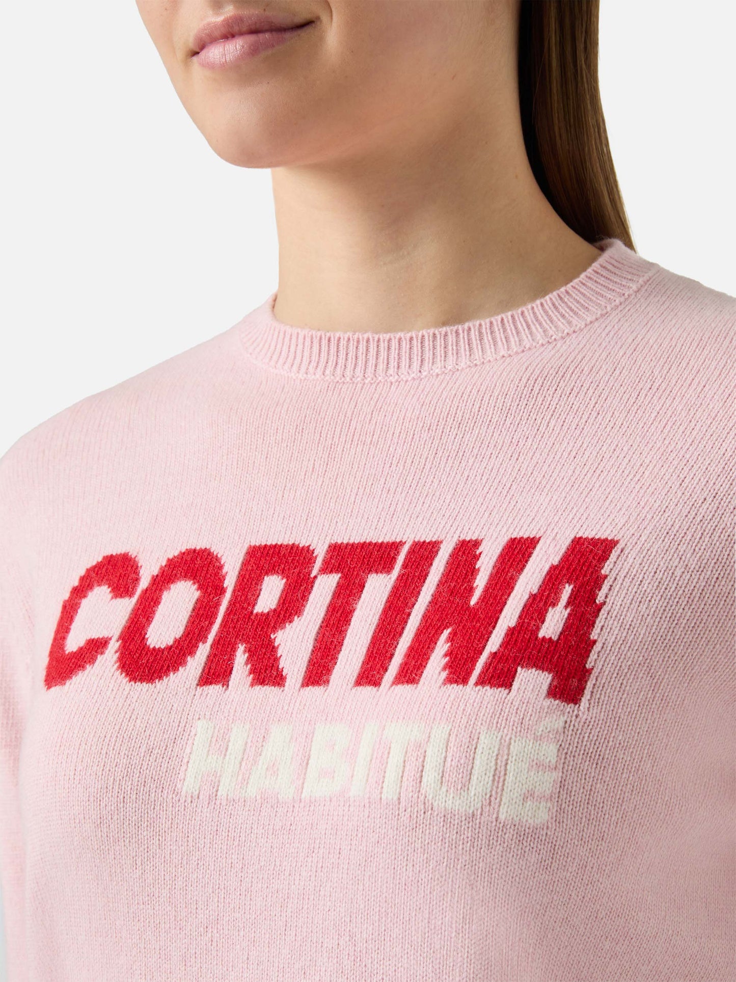 Girocollo New Queen bianco con jacquard Cortina Habitué