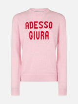 Maglione da donna rosa New Queen con stampa Giura