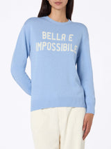 Woman light blue sweater New Queen with Bella e Impossibile print