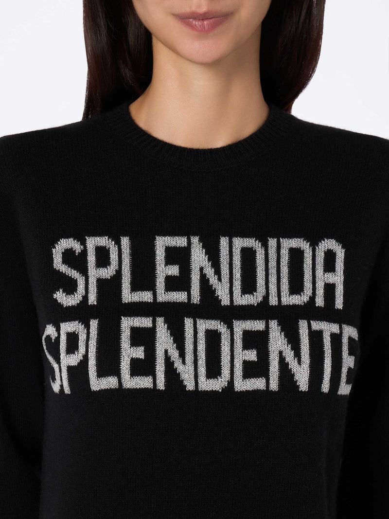 Woman black sweater New Queen with Splendida Splendente print