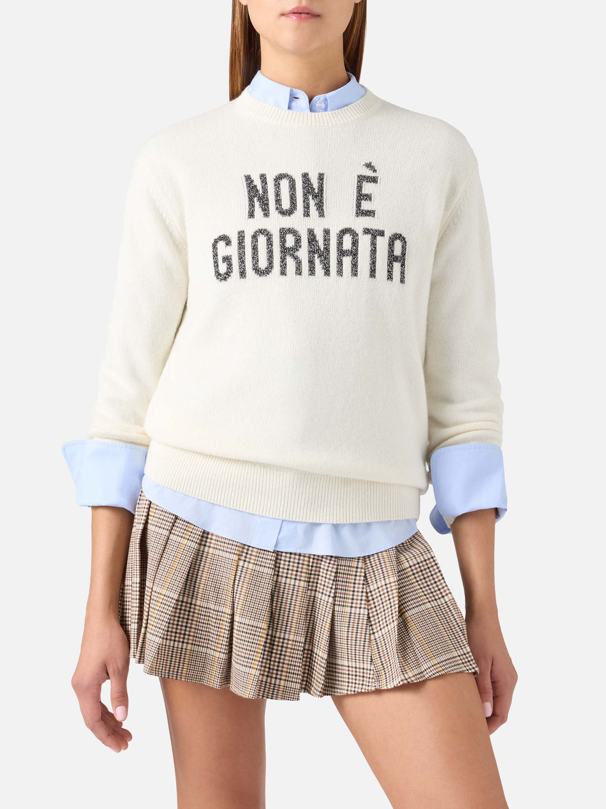 Maglia girocollo New Queen off white con ricamo Non È Giornata in lurex