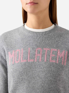 Girocollo grigio New Queen con ricamo Mollatemi in lurex