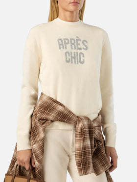 Off white New Queen Rundhals-Strickpullover mit Après Chic Strass-Stickerei 