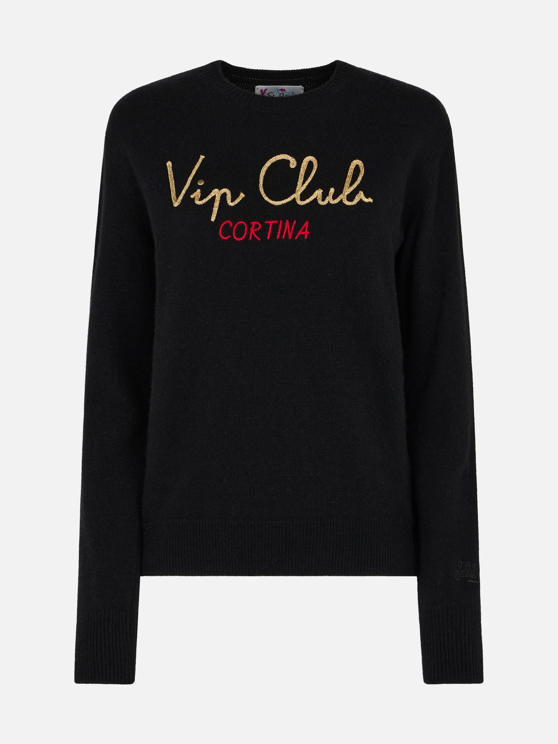 Woman black sweater New Queen with embroidery Vip club Cortina | VIP CLUB CORTINA SPECIAL EDITION - MC2 Saint Barth