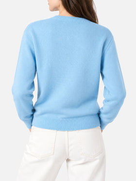 Neuer hellblauer New Queen Pullover mit Compulsive Shopper-Jacquard 