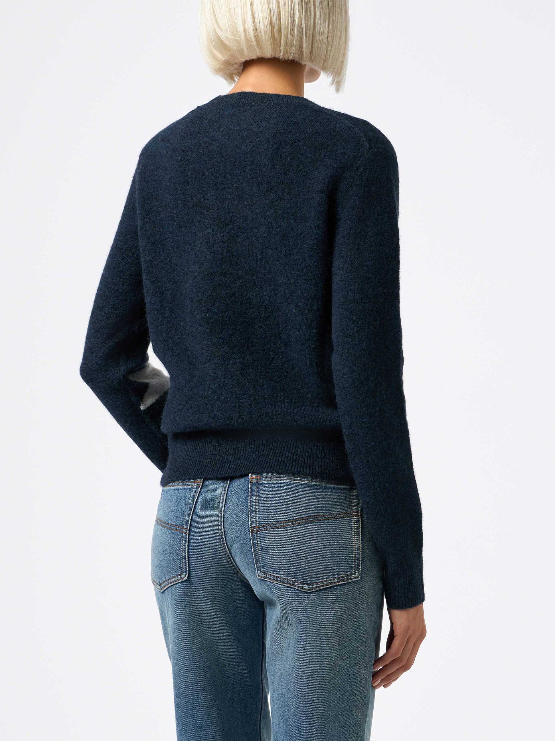 Woman blue sweater New Queen with La notte vola embroidery and stars jacquard - MC2 Saint Barth