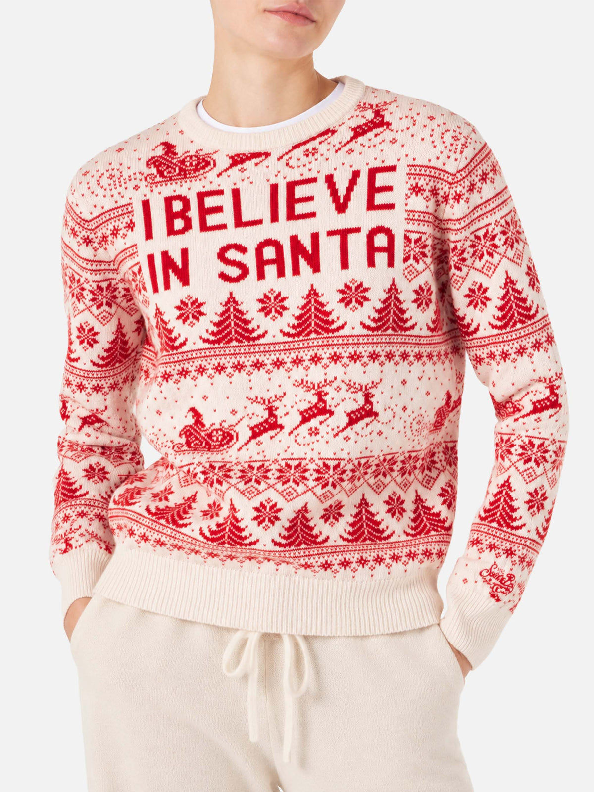 Suéter jacquard navideño New Queen rojo y blanco 
