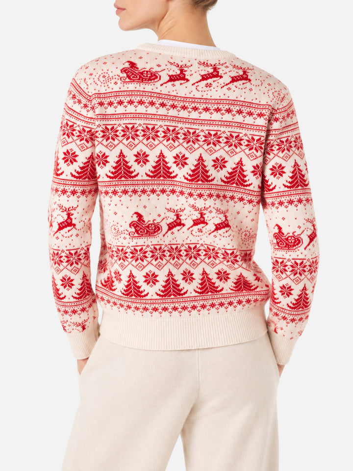 Pull New Queen en jacquard de Noël rouge et blanc 