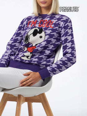 Maglione da donna girocollo pied de poule con stampa Snoopy | EDIZIONE SPECIALE SNOOPY PEANUTS™