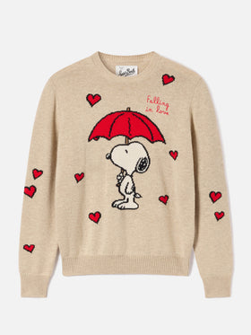 Beiger New Queen Rundhals-Strickpullover mit Snoopy-Intarsie | Special edition 